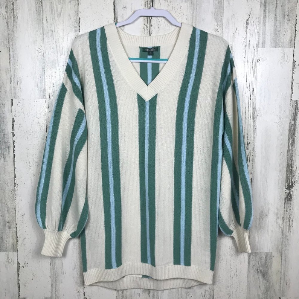 Wild Fable striped sweater puff sleeves v neck oversize cozy tunic length small
